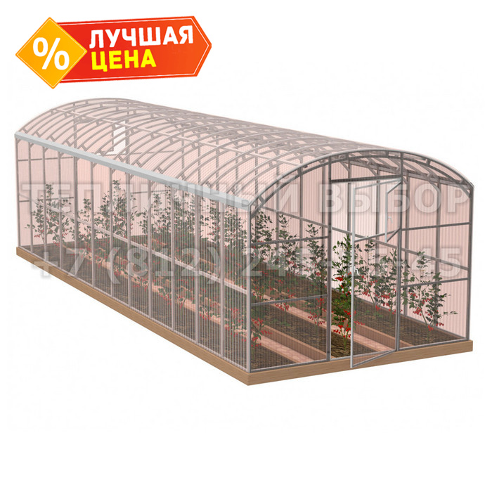 Теплица из поликарбоната-фито Усиленная Прямостенная 2,5х8 h=2.1 м профиль 20х40 мм