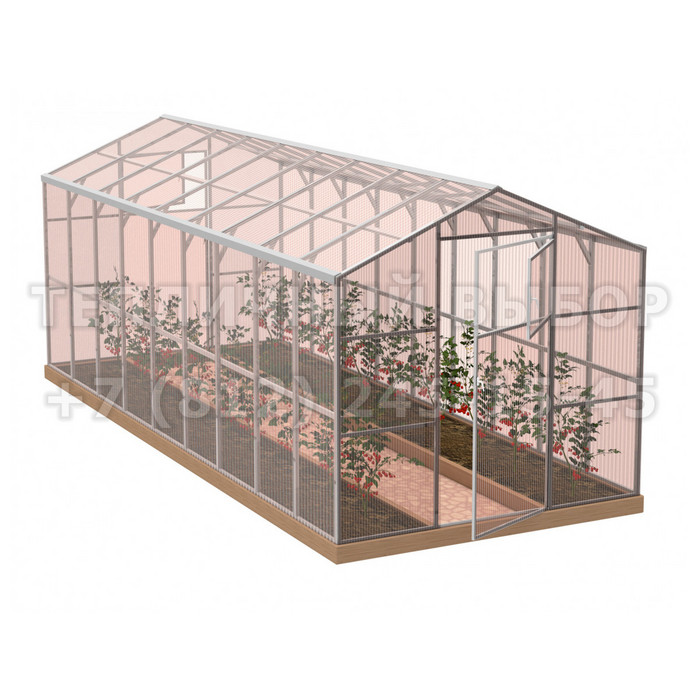 Теплица из поликарбоната-фито Усиленная Домиком 2,3х6 h=2.1 м профиль 25х25 мм