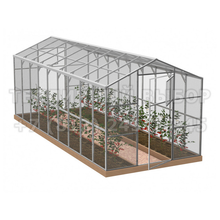 Теплица из поликарбоната Усиленная Домиком 2,3х8 h=2.1 м профиль 25х25 мм