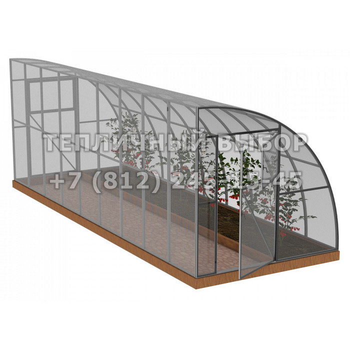 Теплица из поликарбоната Усиленная Пристенная 2,3х8 h=2.1 м профиль 25х25 мм