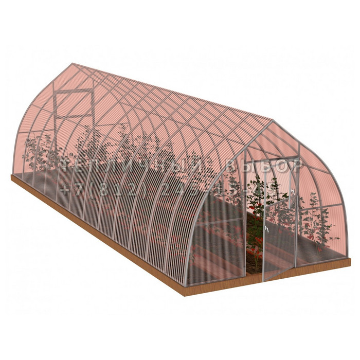 Теплица из поликарбоната-фито Усиленная Капелька 2,5х10 h=2.3 м профиль 25х25 мм