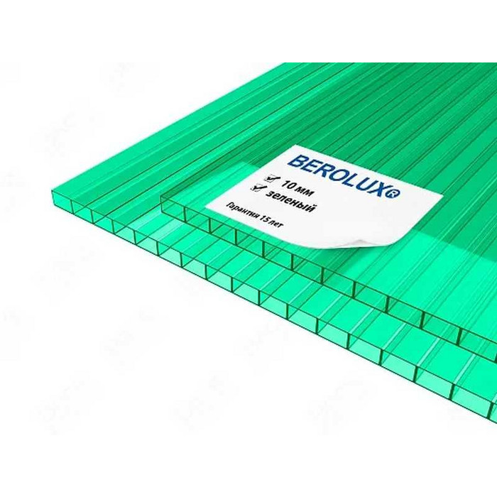 Сотовый поликарбонат 10 мм BEROLUX зелёный 2100х12000 мм